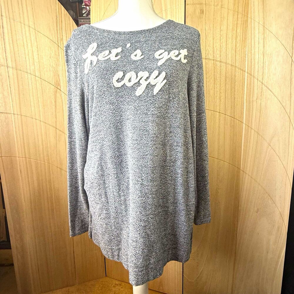 Zenergy by Chico's Heather Gray Lets Get Cozy Chenille Graphic Tunic Top Size M